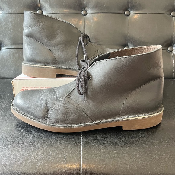 Clarks Bushacre Leather Chukka Boots Black Sz 13 - Picture 1 of 7
